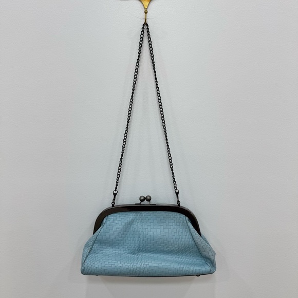 Patricia Nash Handbags - Patricia Nash Mia Frame Woven Leather Cluth Purse Pastel Turquoise Chain Strap